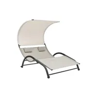 transat chaise longue bain de soleil lit de jardin terrasse meuble d'extérieur double avec auvent textilène crème 02_0012721