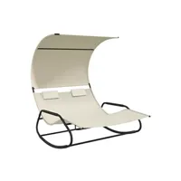 transat chaise longue bain de soleil lit de jardin terrasse meuble d'extérieur double à bascule avec auvent 175,5 x 137,5 x 182,5 cm crème 02_0012764