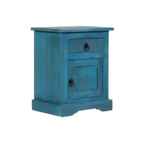 table de chevet vente-unique.com table de nuit chevet commode armoire meuble chambre bois de manguier massif 40 x 30 x 50 cm bleu 1402109