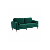 canapé droit sweeek canapé en velours vert anglais - bjorn - canapé 3 places fixe droit pieds bois d'hévéa effet bois de noyer