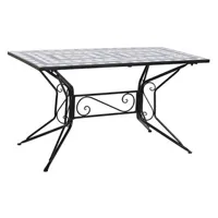 table de jardin pegane table de jardin en fer noir et pierre multicolore - longueur 140 x profondeur 70 x hauteur 75,50 cm --