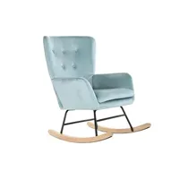 rocking chair pegane fauteuil à bascule en polyester, velours coloris bleu ciel et métal noir - longueur 68 x profondeur 90 x hauteur 92 cm --