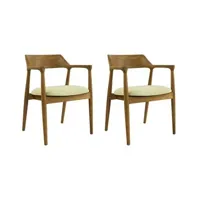 chaise vente-unique.com lot de 2 chaises avec accoudoirs en teck et tissu - naturel et crème - souady