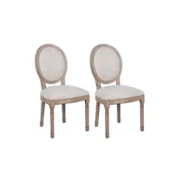 chaise altobuy emia - lot de 2 chaises médaillon bois et tissu blanc -