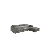 canapé d'angle en cuir gris avec relax 6126c, 258 x 173 x 75/95 cm. -