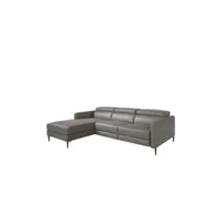 canapé d'angle en cuir gris avec relax 6125c, 258 x 173 x 75/95 cm. -