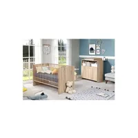 chambre complète enfant trendteam chambre bébé duo niko - lit 70x140 cm + commode à langer 2 portes - décor chene naturel