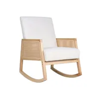 fauteuil de salon pegane fauteuil à bascule, chaise berçante rembourrée en microfibre crème/bois naturel - longueur 82 x profondeur 65 x hauteur 98 cm --