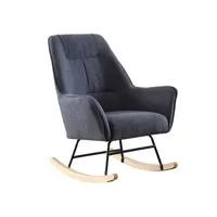 fauteuil de salon pegane fauteuil à bascule, chaise berçante en tissu gris avec pieds en bois de hêtre - longueur 77 x profondeur 88 x hauteur 97 cm --