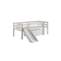 sleepy - lit surélevé en pin laqué blanc 90x200cm avec tobogan et 2 tiroirs -