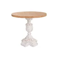 table haute, table de bar ronde en bois sculpté coloris blanc, naturel - diamètre 80 x hauteur 79 cm - -