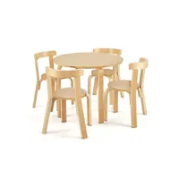 ensemble table et chaises giantex table d'enfant ronde avec 4 chaises pour enfants 4 ans +, esemble table et chaise en bois de peuplier et bois de bouleau de couleur, naturel