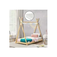 lit enfant premium xl lit tipi vimpeli 90 x 200 cm pour enfant avec matelas bambou naturel [en.casa]