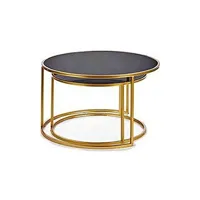 table de jardin g giftdecor jeu de 2 tables noir doré verre métal 80 x 80 x 44,5 cm 64,5 x 64,5 x 38 cm