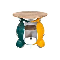 table haute ronde en bois naturel et métal multicolore - longueur 90 x profondeur 90 x hauteur 103 cm - -