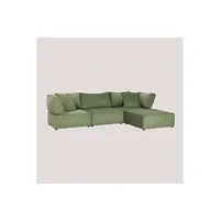 canapé droit sklum canapé modulable 3 pièces avec 2 fauteuils d'angle et pouf en velours côtelé kata vert militaire 75 cm