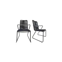 chaise de jardin meubletmoi lot de 2 chaises de jardin noir avec cordage et accoudoirs - nila 4287