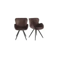 tabouret bas meubletmoi lot de 2 chaises style scandinave velours marron et métal noir - lotus