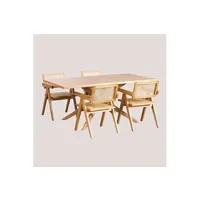 ensemble table et chaises sklum ensemble table à manger rectangulaire en bois (180x90 cm) arnaiz et 4 chaises avec accoudoirs en bois style lali bois naturel cm