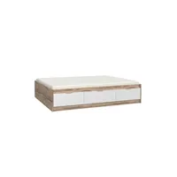 lit 1 place meubletmoi lit 140 x 190 cm 3 tiroirs décor chêne naturel et blanc mat - albane