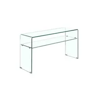 console meubletmoi console rectangulaire l125 cm en verre trempé et étagère vitrée - ice