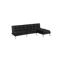 canapé d'angle meubletmoi banquette convertible angle réversible et modulable tissu noir - kurt