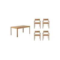 ensemble table oria en bois d'acacia fsc 160 cm et 4 fauteuils de jardin