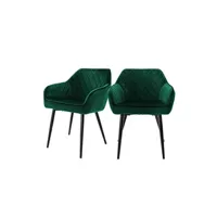 chaise vente-unique.com lot de 2x chaises de salle à manger rembourré en velours fauteuils salon vert ml-design