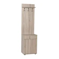 meuble d'entrée, banc de vestiaire en bois avec 1 porte et tiroir coloris chêne - longueur 52 x profondeur 36 x hauteur 187 cm - -