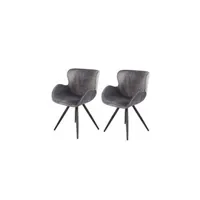 tabouret bas meubletmoi lot de 2 chaises velours gris et pieds métal noir design scandinave - lotus
