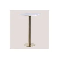 table à manger sklum table haute de bar carrée en marbre (60x60 cm) cosmopolitan or champagne 105,5 cm
