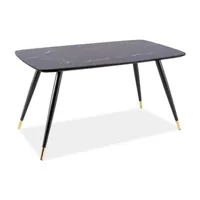 table à manger signal acier et effet pierre noire / noir / acier doré 140x80