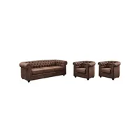ensemble de canapés vente-unique.com canapé 3 places et 2 fauteuils chesterfield en microfibre aspect cuir vieilli
