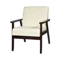 fauteuil de salon giantex fauteuil salon/chaise rétro , rembourrée souple cadre en bois d'hévéa,surface en tissu lin, pour salon, bureau, balcon beige