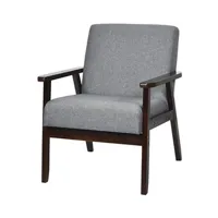 fauteuil de salon giantex fauteuil salon/chaise rétro , rembourrée souple cadre en bois d'hévéa,surface en tissu lin, pour salon, bureau, balcon gris