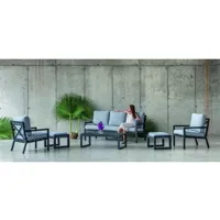 hevea salon de jardin sofa dounvil-8 set sofa 3 plazas d anthracite tissus gris mariand dralon