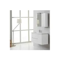 meuble de salle de bains suspendu 90 cm tiroirs et armoire murale gauche blanc