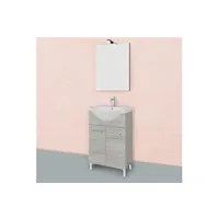meuble de salle de bain kiamami valentina armoire de salle de bain avec pieds en chêne gris, complète avec lavabo et miroir 56cm