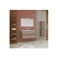 meuble de salle de bain kiamami valentina armoire de salle de bain murale de 100 cm avec 2 tiroirs en chêne naturel, lavabo et miroir 100x60