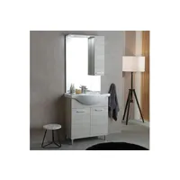 meuble de salle de bain kiamami valentina 75cm armoire de salle de bain 2 portes chêne gris, lavabo, miroir et unité murale rimini