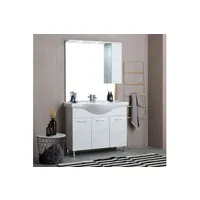 armoire de salle de bain 105cm 3 portes chêne blanc, miroir avec unité murale rimini