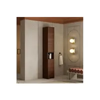 meuble de salle de bain kiamami valentina colonne de salle de bain en noyer de style rustique toscan, 2 portes, 1 tiroir et une niche ouverte
