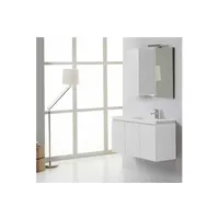 meuble de salle de bain kiamami valentina meuble de salle de bains manhattan de 90 cm droite avec portes,miroir et armoire murale blanc