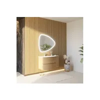 meuble de salle de bain kiamami valentina armoire de salle de bains murale incurvée en chêne miel de 105 cm avec miroir rabattable los angeles