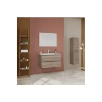 armoire de salle de bains murale 80cm avec tiroirs en chêne naturel et miroir 80x60