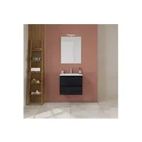 armoire de salle de bain 60cm avec double tiroir chêne gris foncé berlin