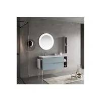 armoire de salle de bain murale 120cm bleu ciel, lavabo, miroir rond new york
