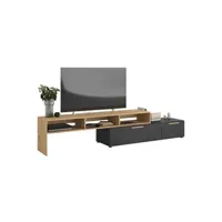 meubles tv parisot meuble tv raw - décor chêne et steam black - 1 abattant + 1 tiroir - 4 modulations au choix - l250 x h 50 x p 46.6 cm