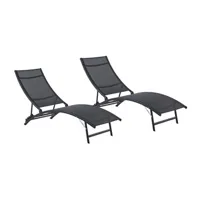 chaise longue - transat vente-unique.com lot de 2 bains de soleil empilables en aluminium et textilène - noir - zensia de mylia
