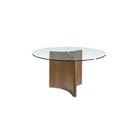 table à manger angel cerda table de salle à manger en bois de noyer et verre 1094c, ø150 x 75 cm. -